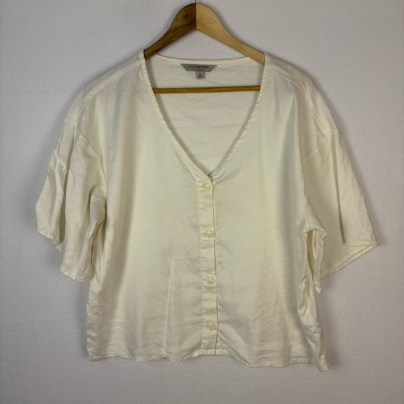 Liverpool Linen Blend Cream Button Down Oversized Shirt - Picture 1 of 6